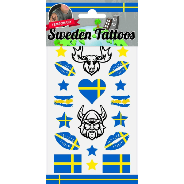 Sverige 18 st tatueringar svenska blågul älg viking White