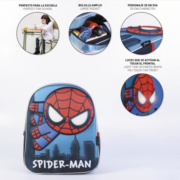 Spiderman 3D rygsæk 31 cm med lys taske skoletaske spidey
