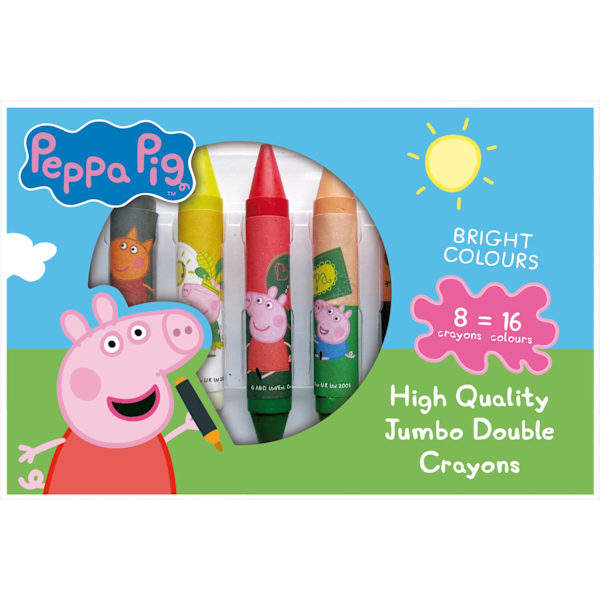 Peppa pig 8 st stora vaxkritor 16 st färger kritor greta gris