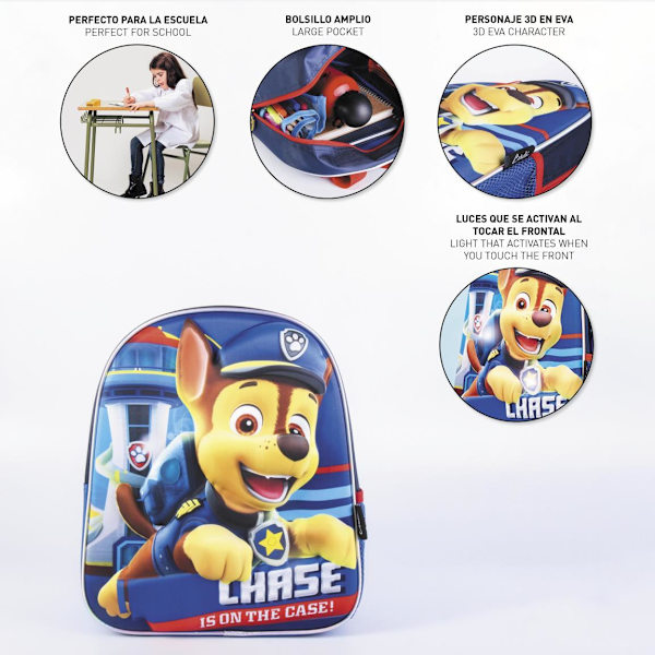 Paw patrol 3D reppu 31 cm valaistu laukku koulureppu chase