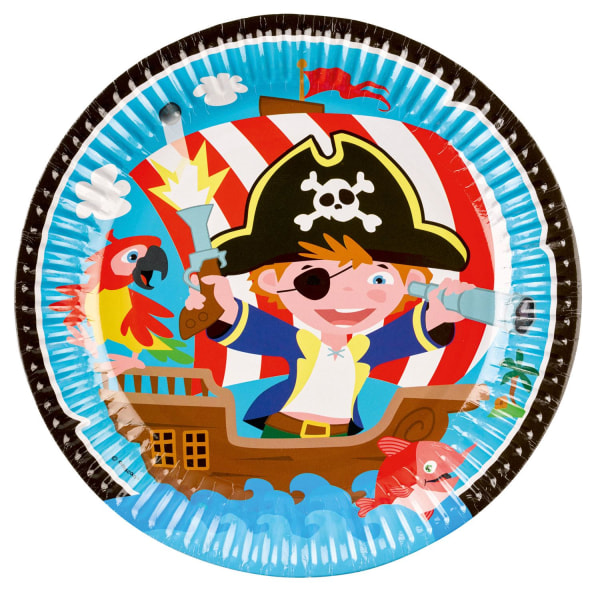 Engangstallerkener pirat 23cm 8stk pirattema sørøver tallerkener