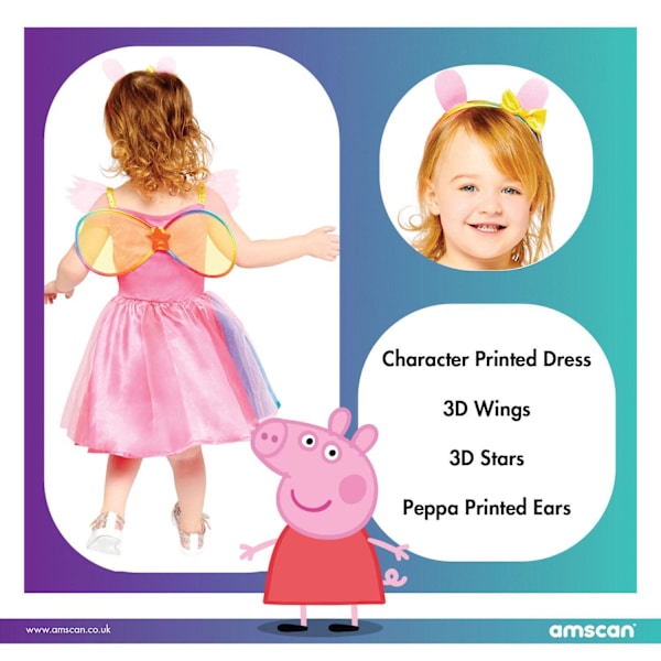 Peppa pig kjole 110 cm (4-6 år) vinger og diadem greta gris
