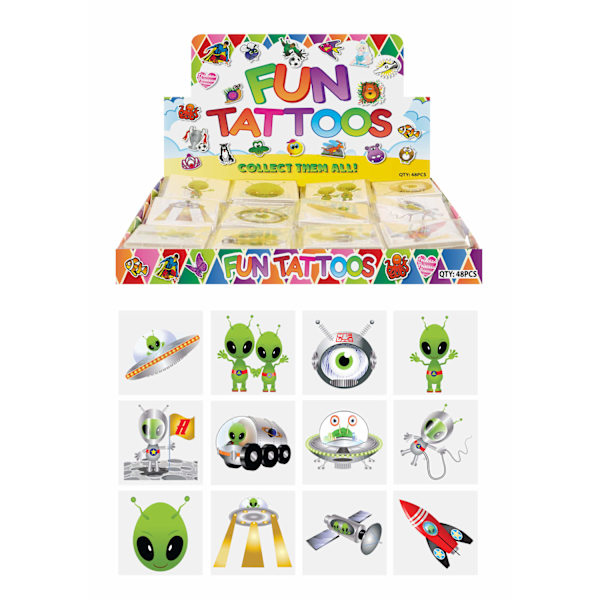 Aliens-tatoveringer 60 stk – Midlertidige tatoveringer til børn White