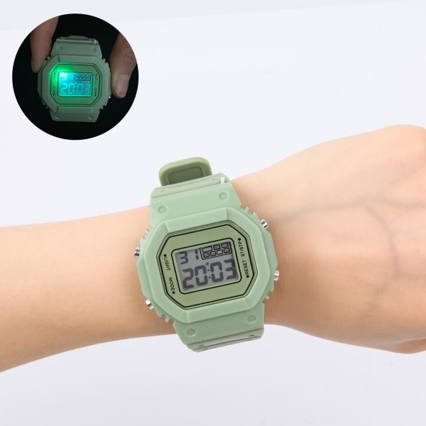 Barnklocka digital grön armbandsklocka med LED belysning klocka Grön