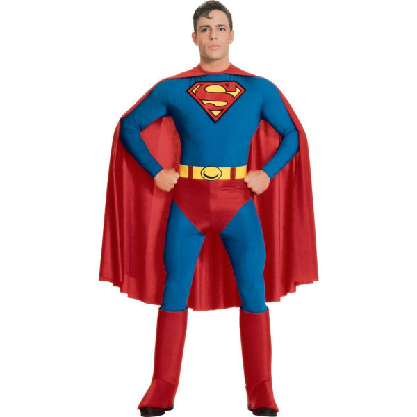 Superman aikuisten puku viitalla koko large teräsmies clark kent