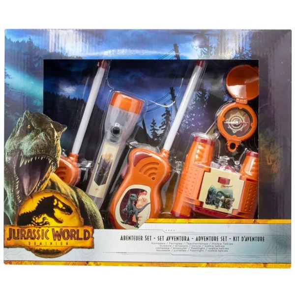 Jurassic park seikkailupaketti 5 osaa walkie talkie kiikari dino