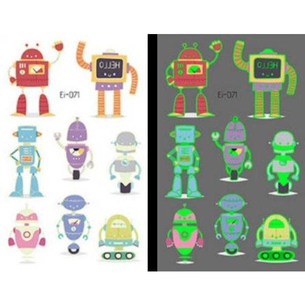 Självlysande barntatueringar 5 ark med häftiga robotmotiv White