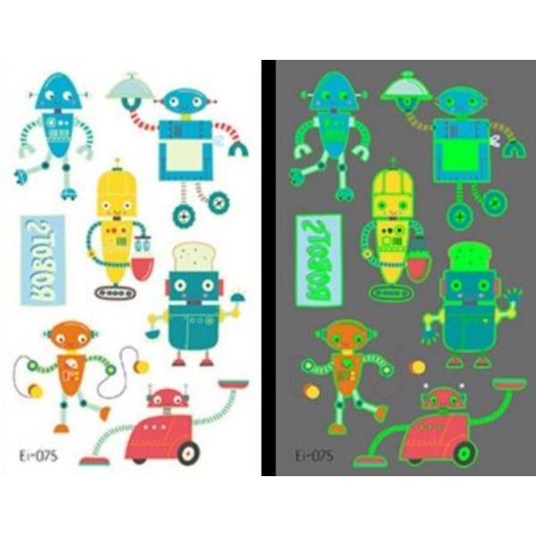 Selvlysende børnetatoveringer 5 ark med seje robotmotiver White