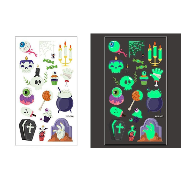 Selvlysende Halloween-tatoveringer 5 ark med 40 motiver
