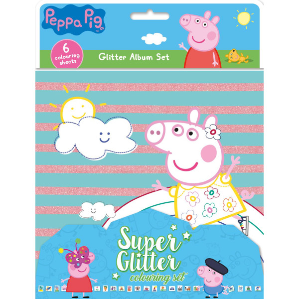 Peppa pig 6 stk farvelægningssider med glitter pysselpakke