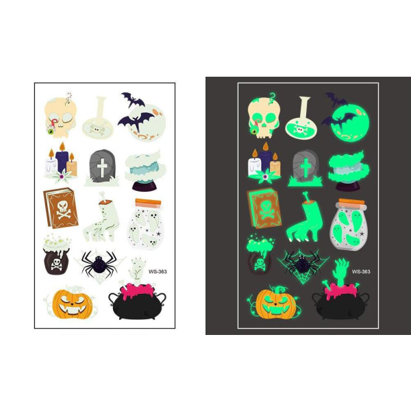 Itsevalaisevat Halloween-tatuoinnit 5 arkkia, 40 kuviota