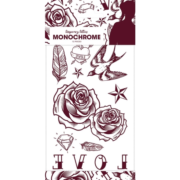 Monokrom 12 stk barn tatoveringer tatovering rose hjerte White