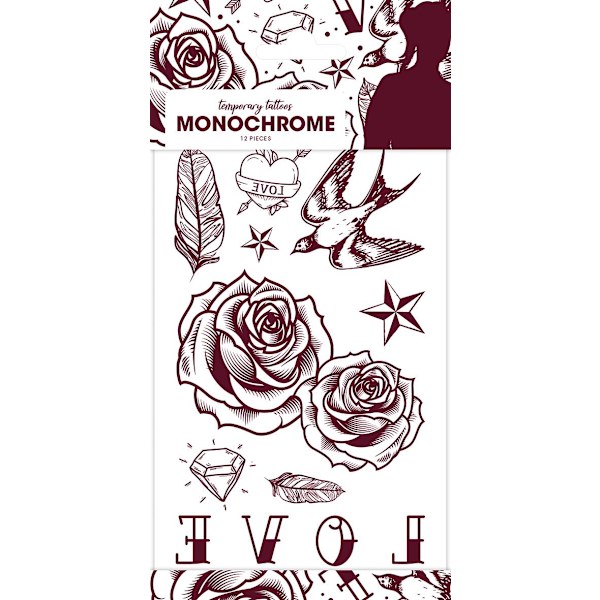 Monokrome børnetatoveringer 12 stk roser & hjerter White