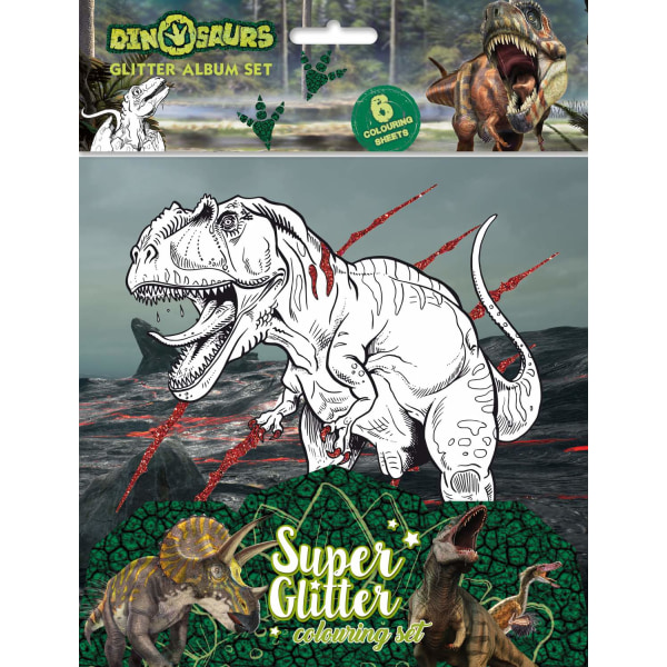 Dinosaurukset 6 väritettävää sivua glitter askarteluun