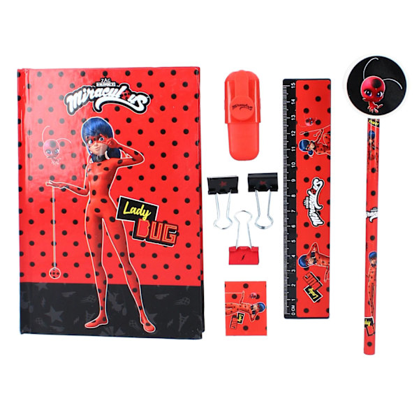 Miraculous skrivset 8 delar ladybug penna suddgummi