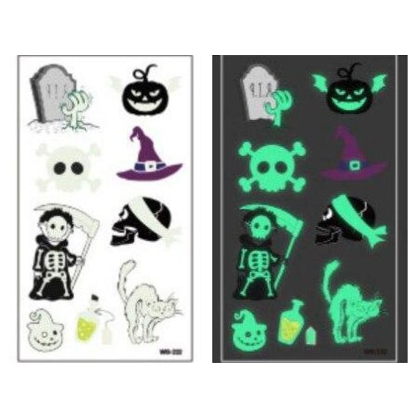 Selvlysende børnetatoveringer 5 ark med Halloweenmotiver