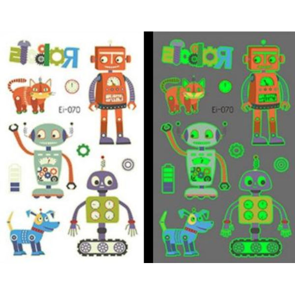 Självlysande barntatueringar 5 ark med häftiga robotmotiv White