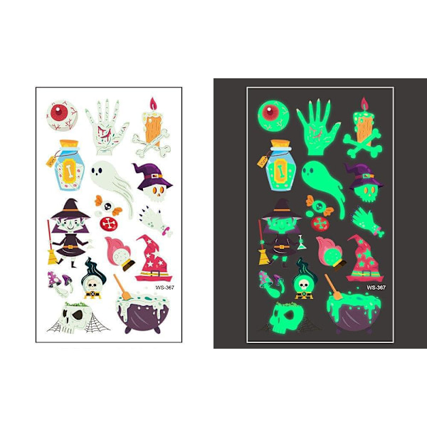 Selvlysende Halloween-tatoveringer 5 ark med 40 motiver