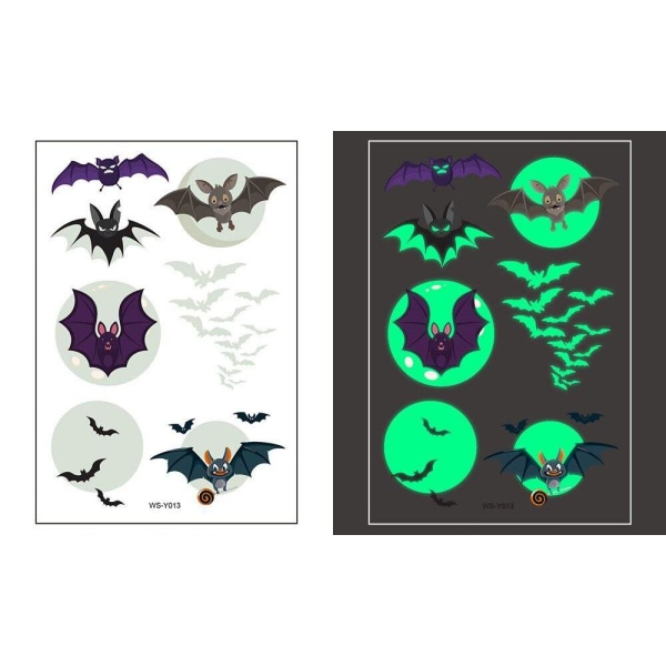 Självlysande barntatueringar 5 ark med Halloweenmotiv