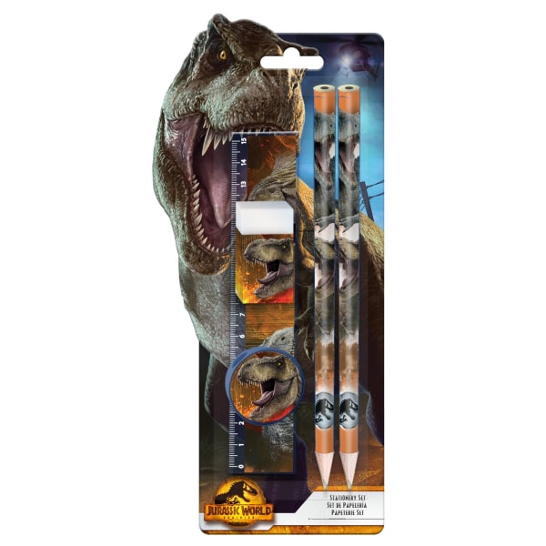 Jurassic world blyantsæt 5 dele blyant lineal viskelæder dino