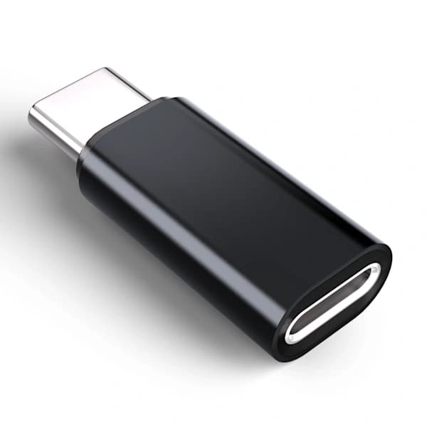 Lightning (hun) til USB-C (han) adapter, kompatibel med iPhone 15 (sort).