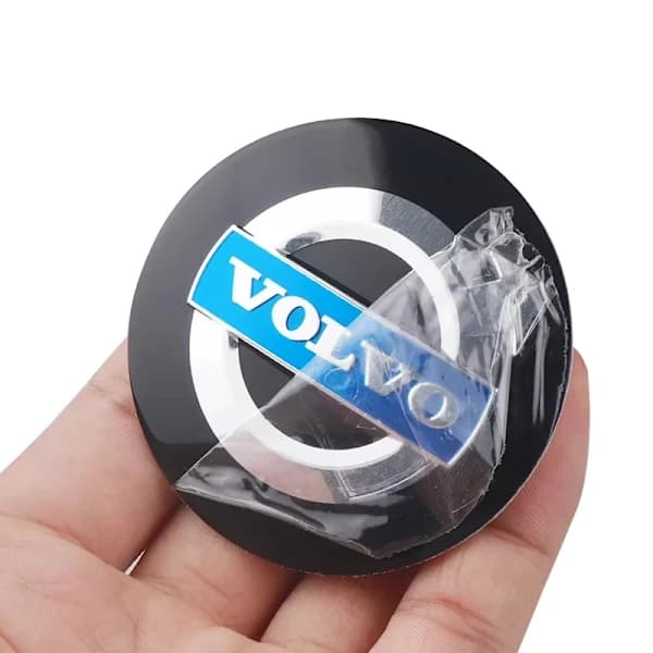 4-pack Volvo centrumkåpor – hjulemblem 56 mm svart, silver, blå