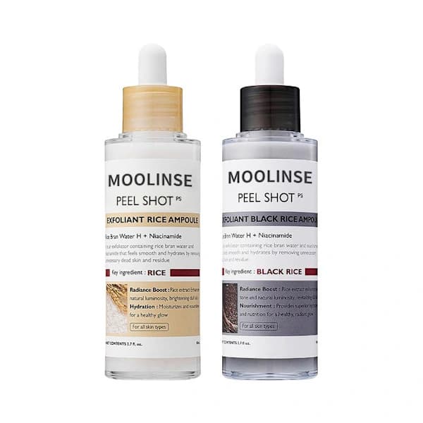 Peel Shot Glow Rice Ampoule Duo: Vit Ris + Svart Ris Mjukgörande Exfolierande Ansikts- och Kroppsskrubb