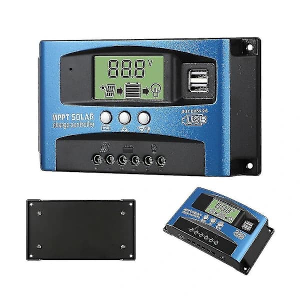 Solladdningsregulator (MPPT) 100A 80A 60A 50A 40A 30A, Dubbel USB, LCD-display, 12V 24V 30A
