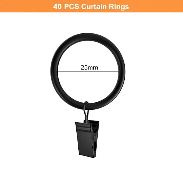 40 stk. gardinkrogring - sort - 3,5 gevind x 25 mm indvendig diameter