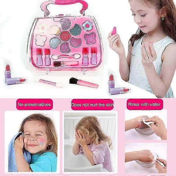 Barn Sminkväska Handväskor Rosa Flick Sminkbox Set Ögonskuggspalett Leksak Säker
