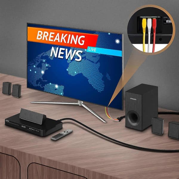 HDMI til 3 RCA hann video- og lydadapterkabel, 1,5 meter.