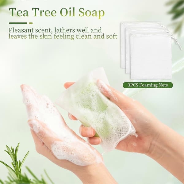 3 st Tea Tree Svampdödande Tvål, Naturlig Tea Tree Olja Tvål för Ansikte Kropp Händer