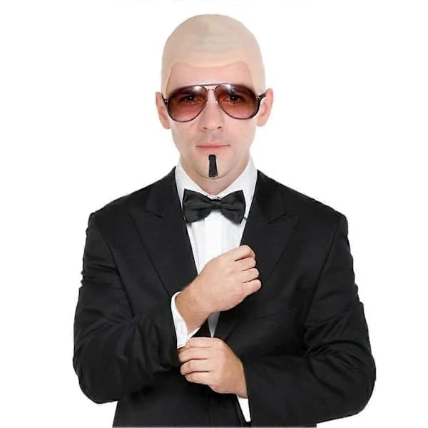 Mr Worldwide Bald Cap & Solglasögon Set, Kändisikon Maskerad Pitbull Kostymtillbehör Set-Perfekt 2st 2pcs