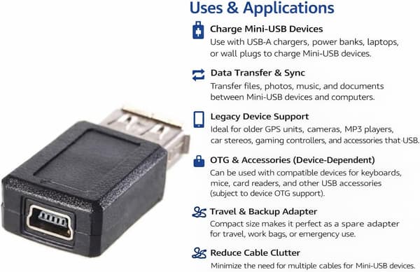 2.0 Type A hun til Mini 5-ben Type B hun adapter - 1 stk.