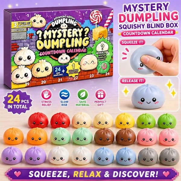 Dumpling Squishy, 2026 Mystery Dumpling Squishies Nedtællingskalender, 24 Tilfældige Overraskelses Dumpling Squishies, Stresslindring