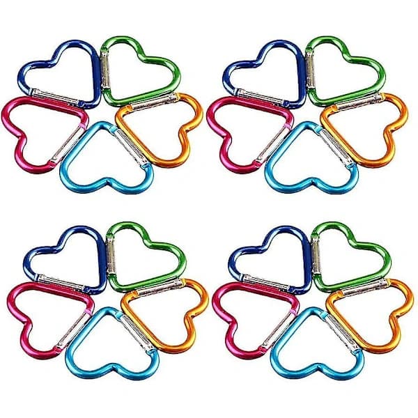 20-pack multifunktionella hjärtformade aluminiumkarbinhakar (slumpmässig färg)