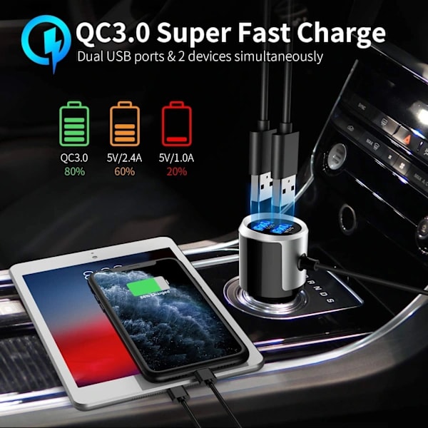INF bilradio FM-sändare, stöder Bluetooth 5.0 och QC3.