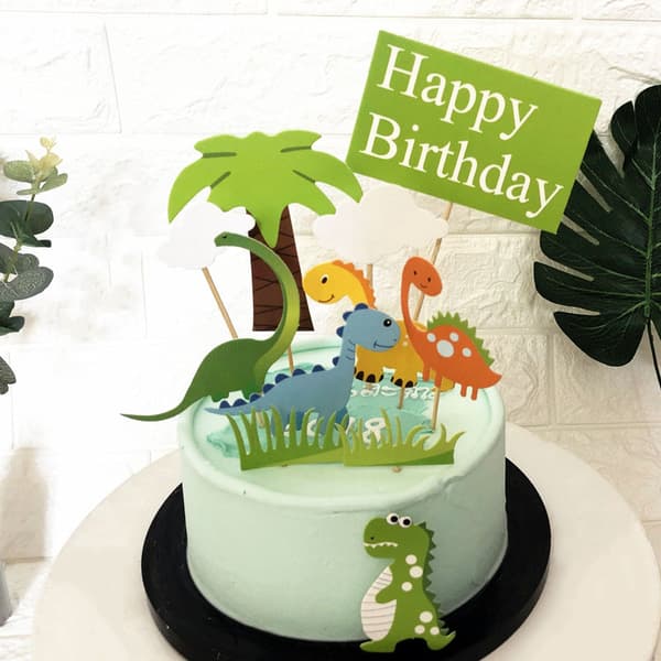 5-delt dinosaur kagepynt/cupcake pynt sæt, velegnet til børnefødselsdage, babyshower og andre lejligheder.