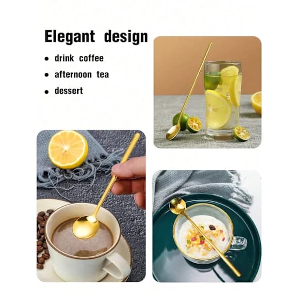 Sæt med 4 langskaftede skeer, perfekte til at røre kaffe, te, iste og is derhjemme.