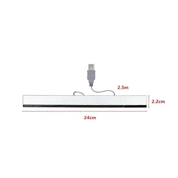 USB kablet sensorbar for Wii-system, utskiftbar infrarød (IR) strålebevegelsessensor signalmottaker, svart.