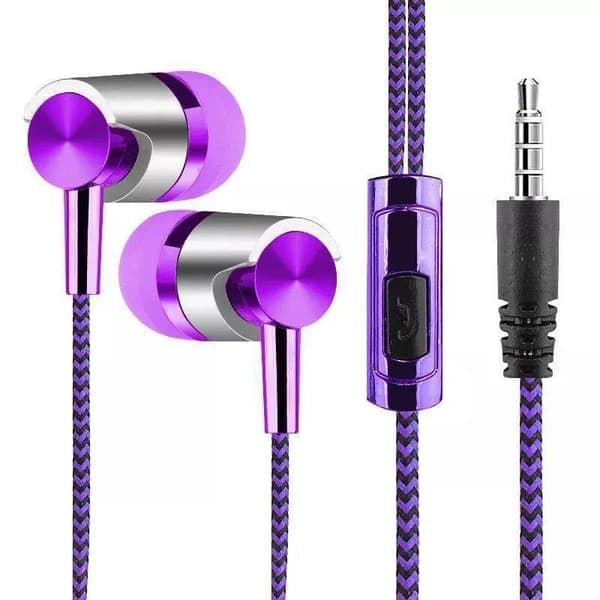 3,5 mm in-ear stereo ørepropper, kablede nylonflettede hodetelefoner med mikrofon
