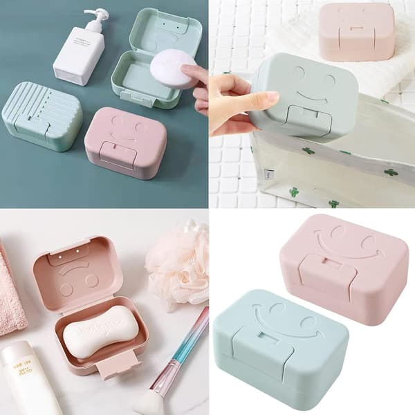 Resetvålfat, 2-pack, med tvålfat med lock, bärbart duschtvålfat (blå/rosa).