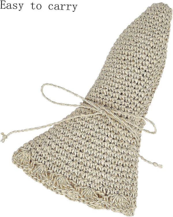 Damstråhatt, vikbar solhatt i bohemisk stil med bred brätte, UV-skyddande mjuk hatt, raffia solhatt.