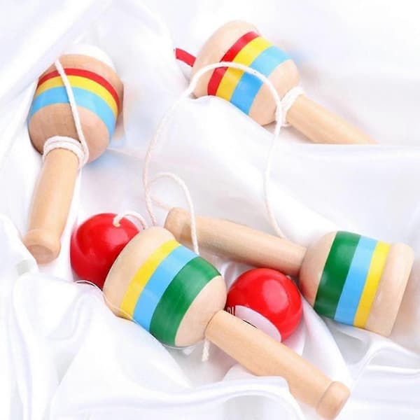 10 klassiske japanske Kendama-koppballspill i tre (hvit)
