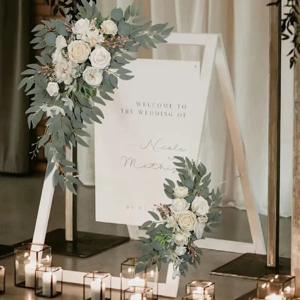Kunstig blomsterbue til bryllup (et sæt) Velegnet til bryllupsdekoration, ceremoni og receptionsbaggrund (hvid)