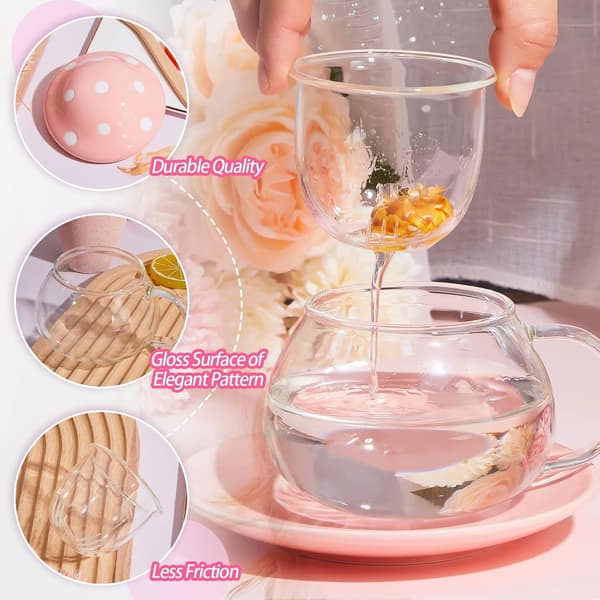 Svampformad mugg, svampformad tekopp, tekopp med tesil (rosa)