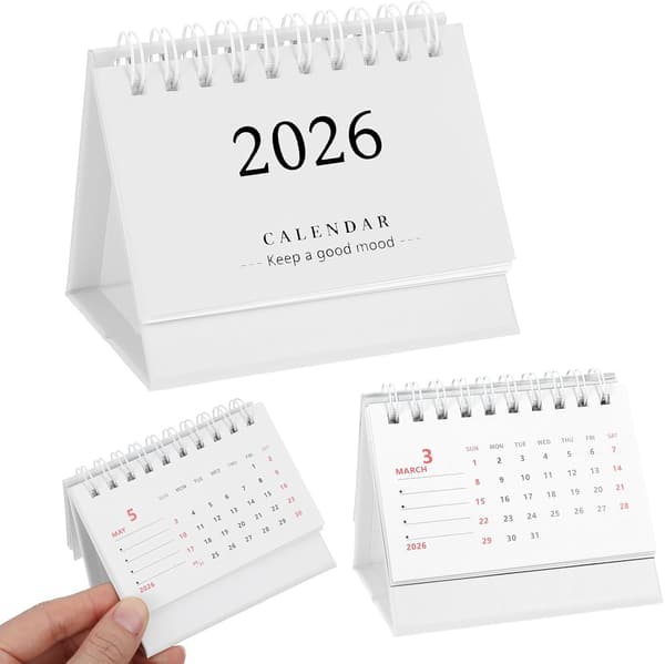 2026 Skrivbordskalender, Liten Skrivbordskalender, Mini Vertikal Blädderkalender Vit