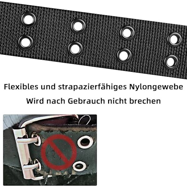 Plus-Size Herrebælte – 120 cm Nylon Dobbeltringbælte – Unisex – Sort