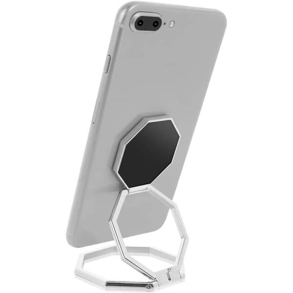 Telefonringhållare, 360° roterande metalltelefonfäste, vikbart och justerbart telefonstativ (silver)