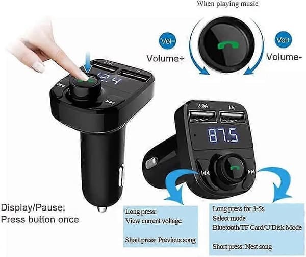 Auton langaton Bluetooth FM-lähetin MP3-soitin USB-auton pikalatausradiovastaanotin